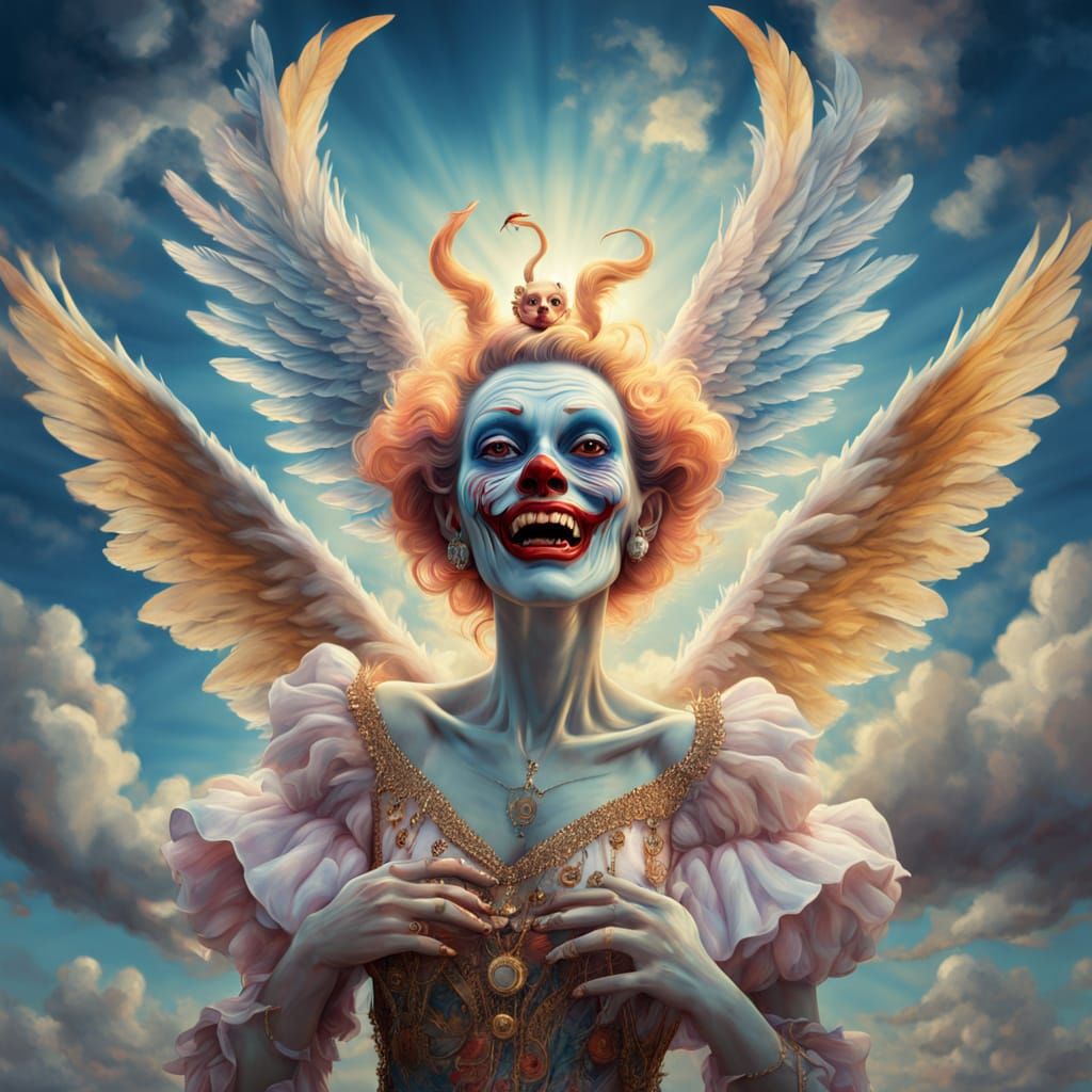 Surreal Angel with Iridescent Skin and Glowing Wings