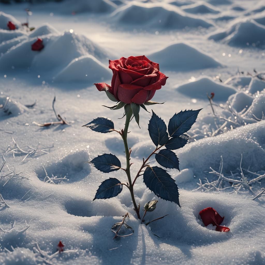 Red Rose on Snow: A Fantastical Matte Painting
