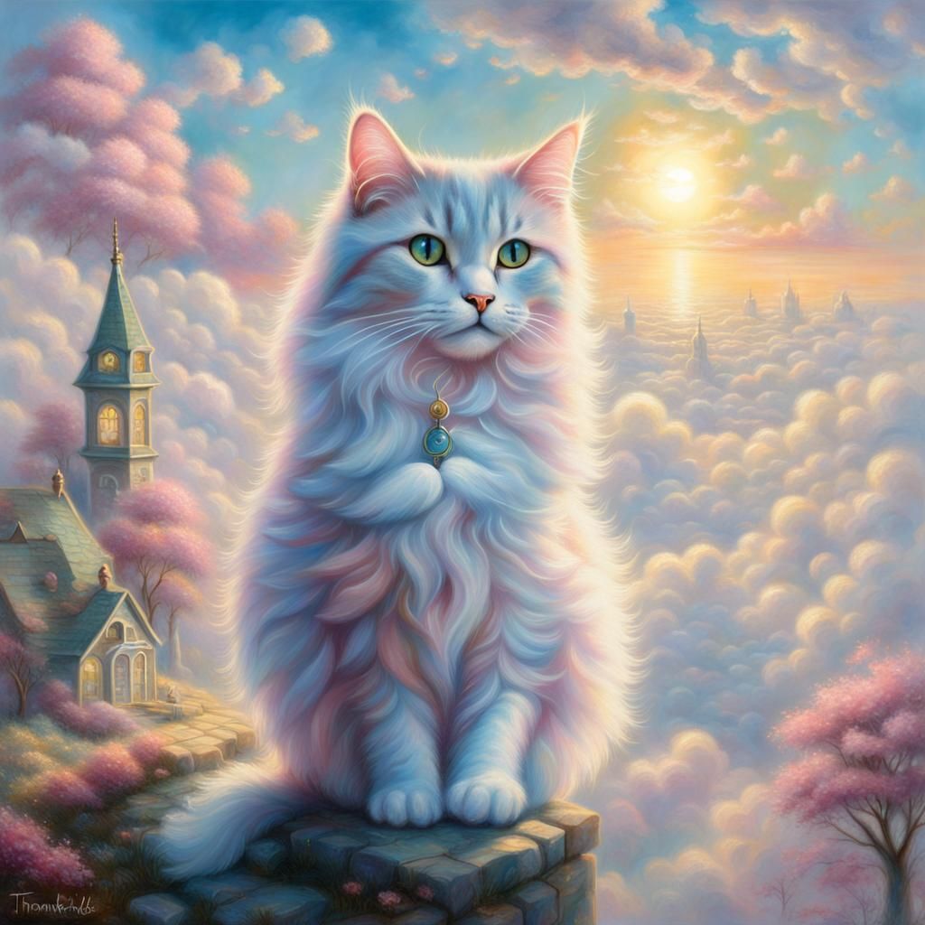 Fluffy Cotton Candy Cat in Dreamy Sky