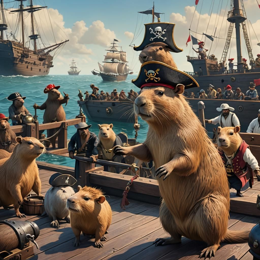 Capybara Pirate Captain on Deck