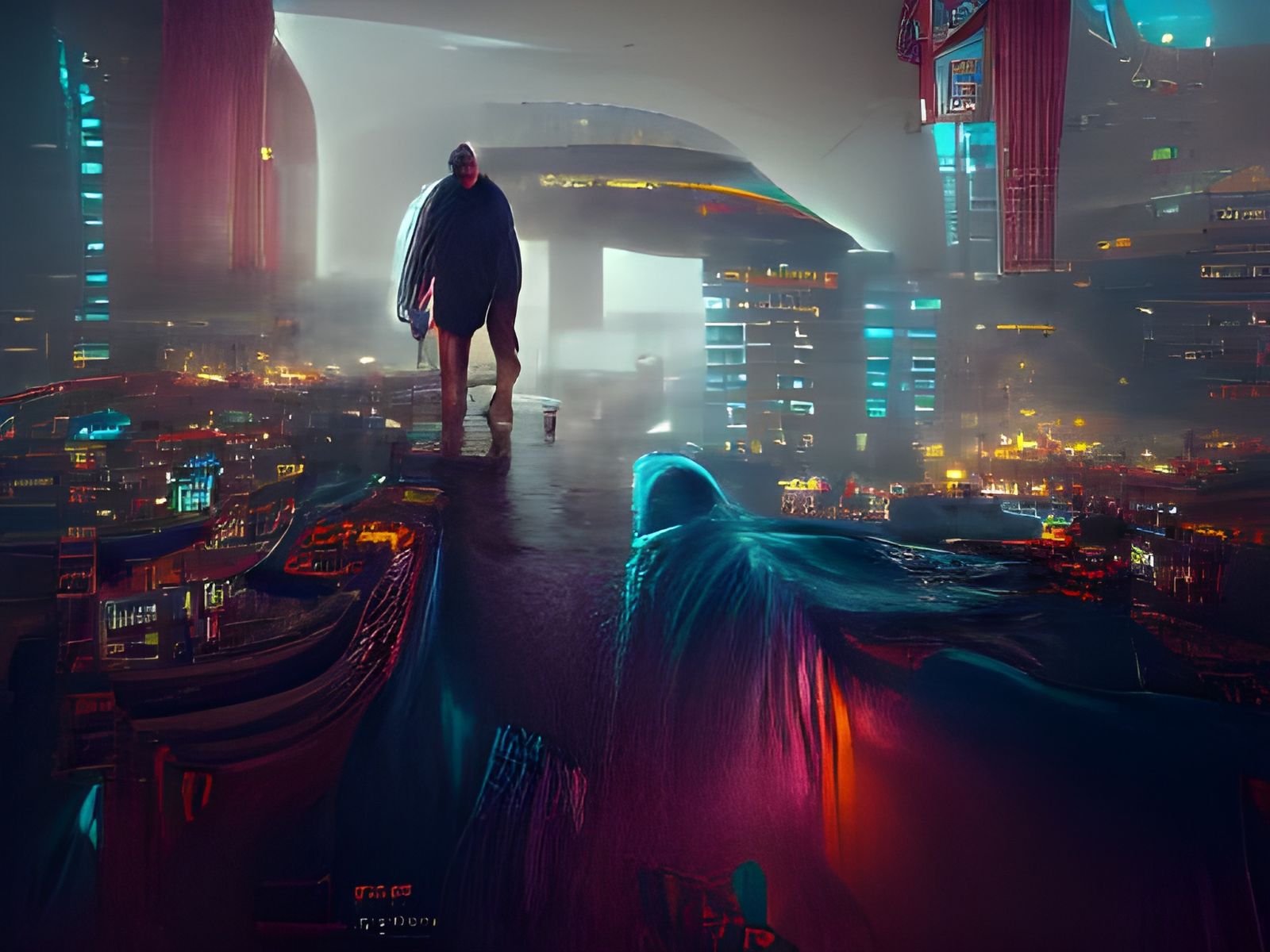 Terrifying Hooded Apparition Over Cyberpunk City