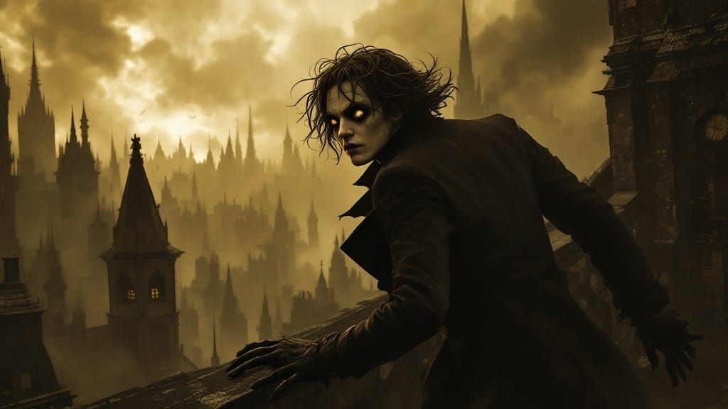 Mysterious Magician in a Haunted Gotham Cityscape