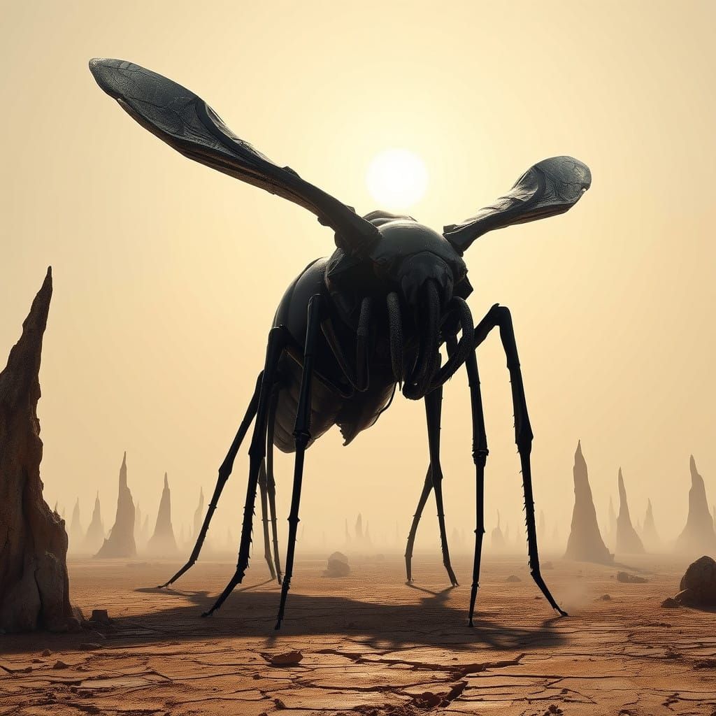 Gargantuan, Twisted Insect Monstrosity Strides Across a Grey...