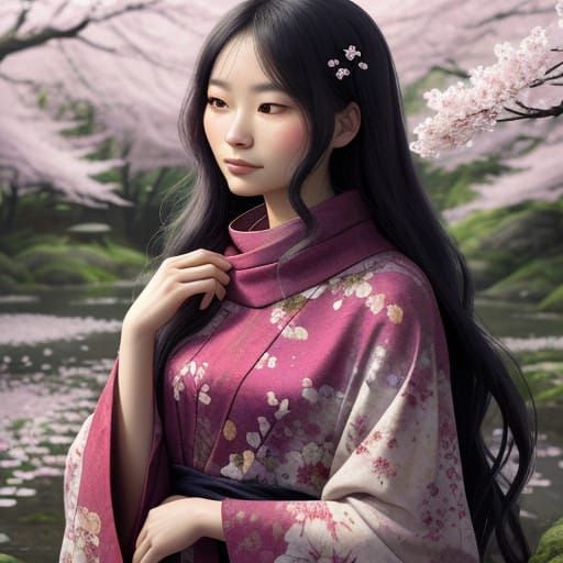 Serene Spring Rain Scene in Miyazaki-Inspired Style