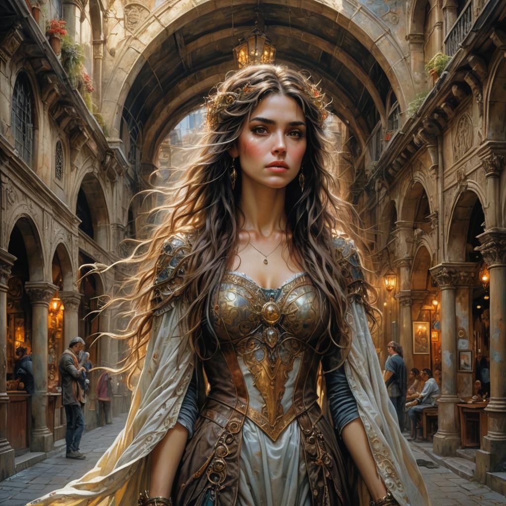 Medieval Girl in Surreal Setting: Hyper-realistic Photo