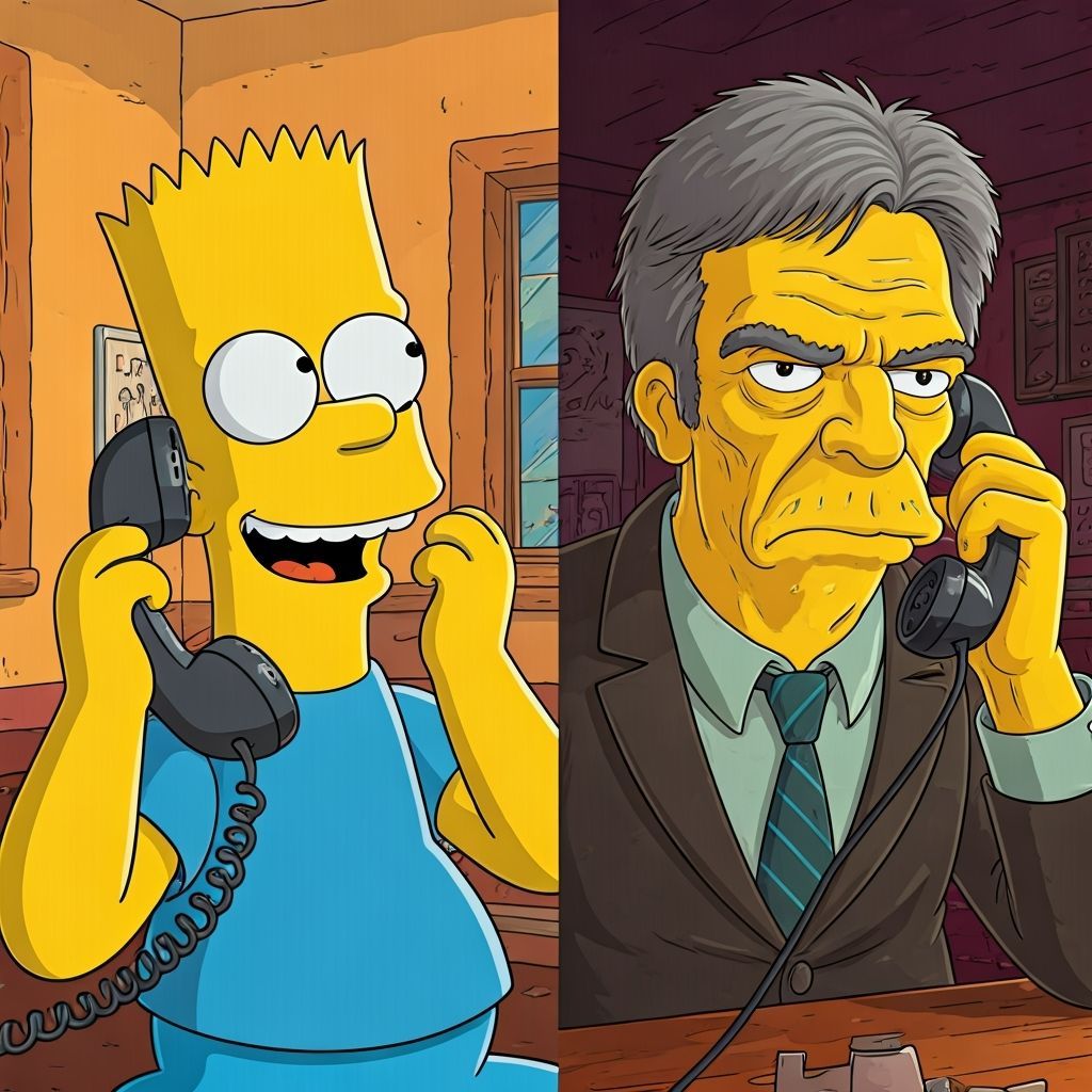 Bart Simpson "Hello, is there a Mr Ron there, first name Moe...