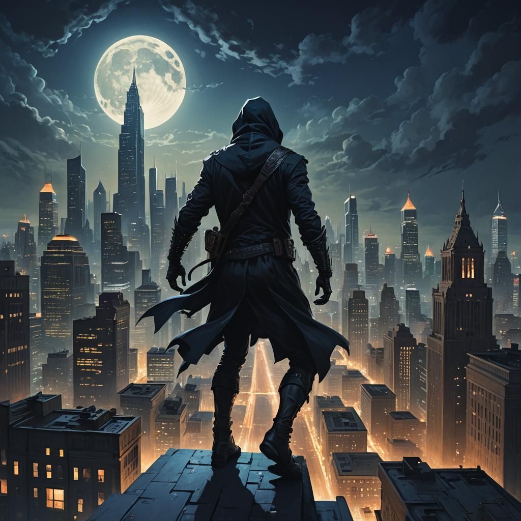 Rooftop Escape: Dark Fantasy Concept Art