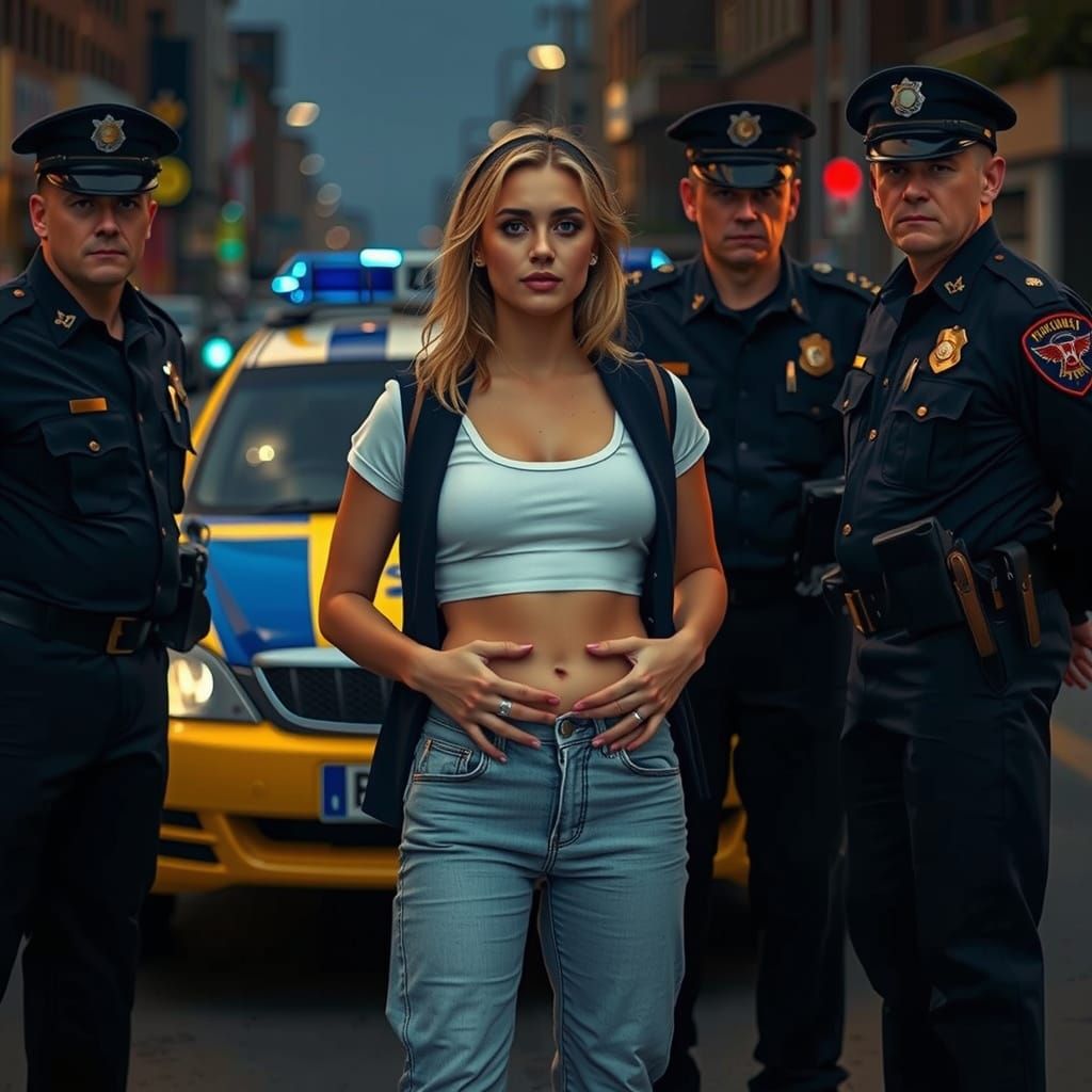 Blonde Woman Detained by Police: Digital Art