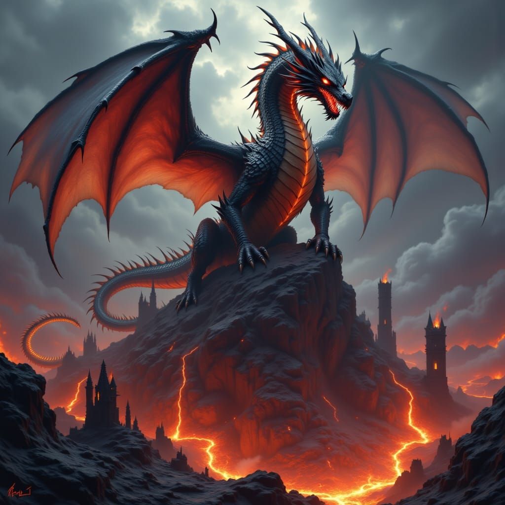 Majestic Western Dragon Set Amidst Volcanic Ruins
