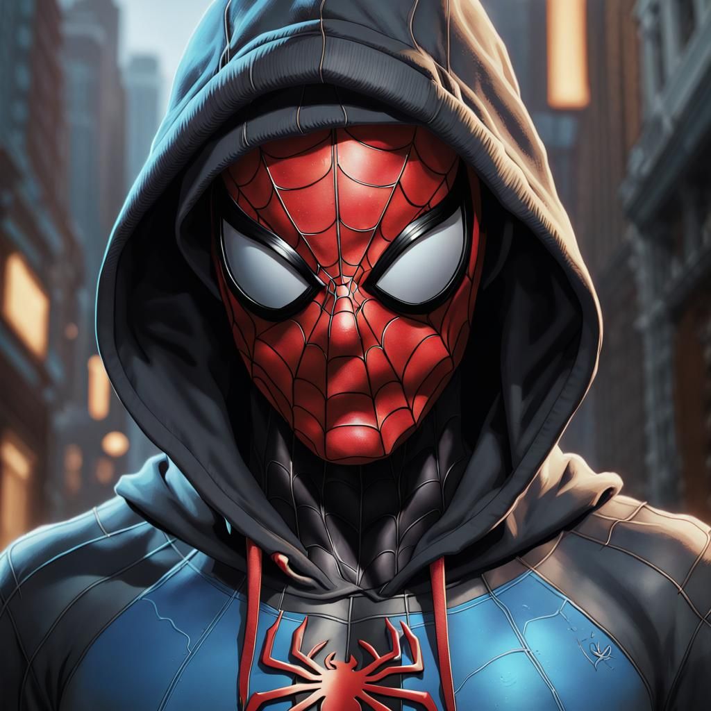 Hooded Spider-Man Portrait in Hyperdetailed Style