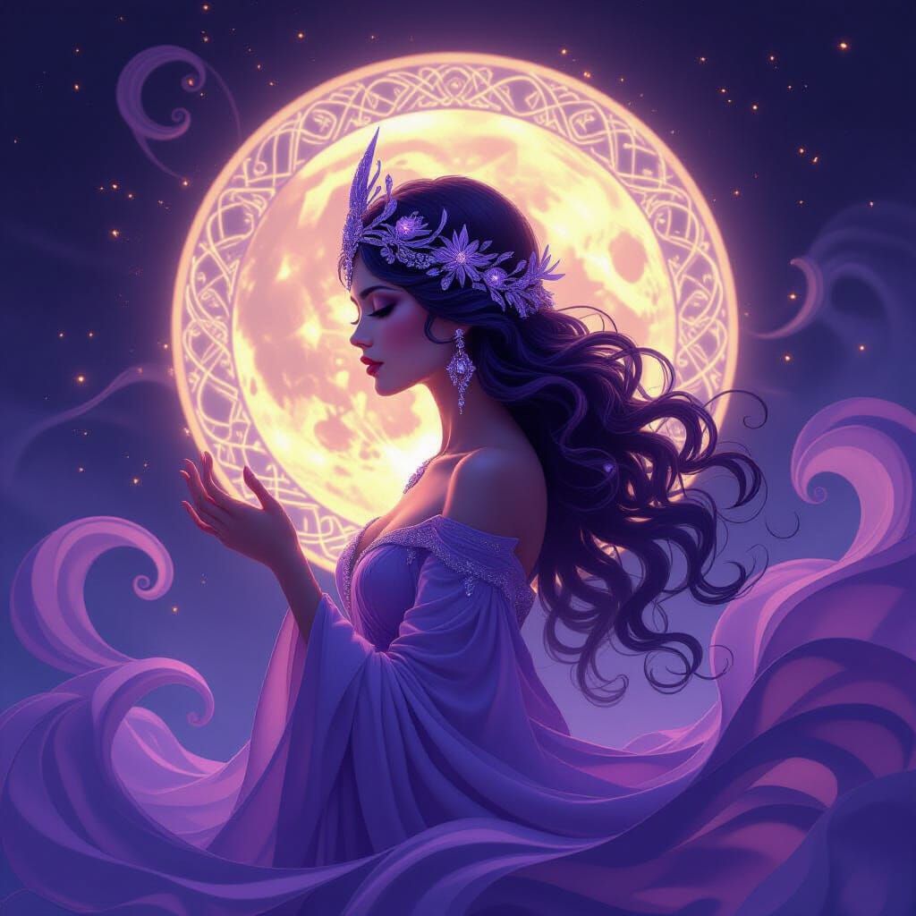 Ethereal Moon Goddess in Digital Art Style