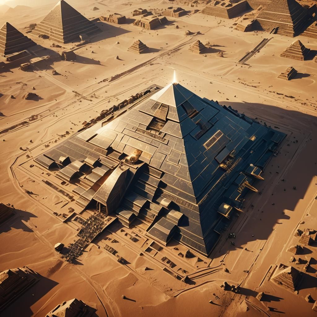 Pyramid space ship landing.