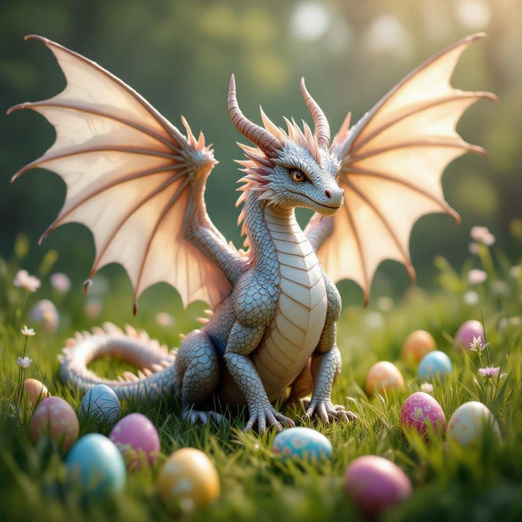 Easter Dragon Soars in a Vibrant Meadow