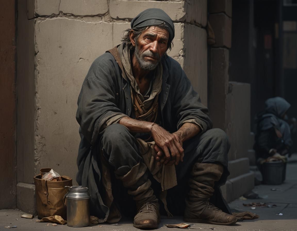 Detailed Concept Art of a Street Beggar