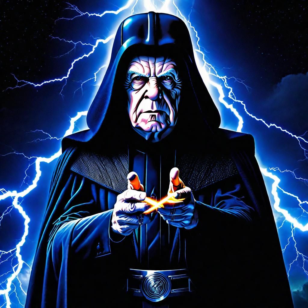Emperor Palpatine, lightning bolts shooting from fingers at a turkey