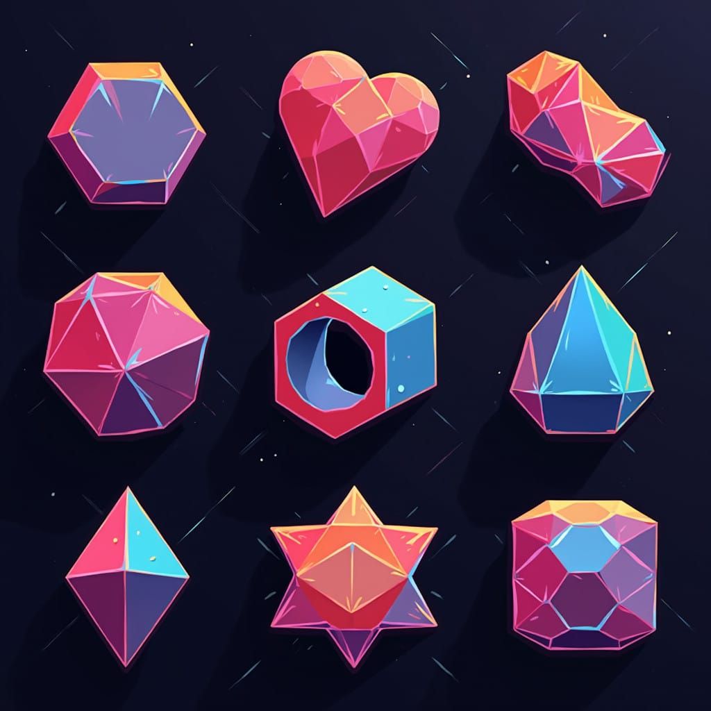 Futuristic Polygon Icons in Neon Style