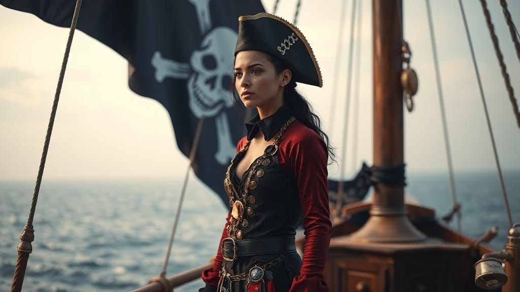 Pirate Woman on Deck in Hyper-Realistic Style