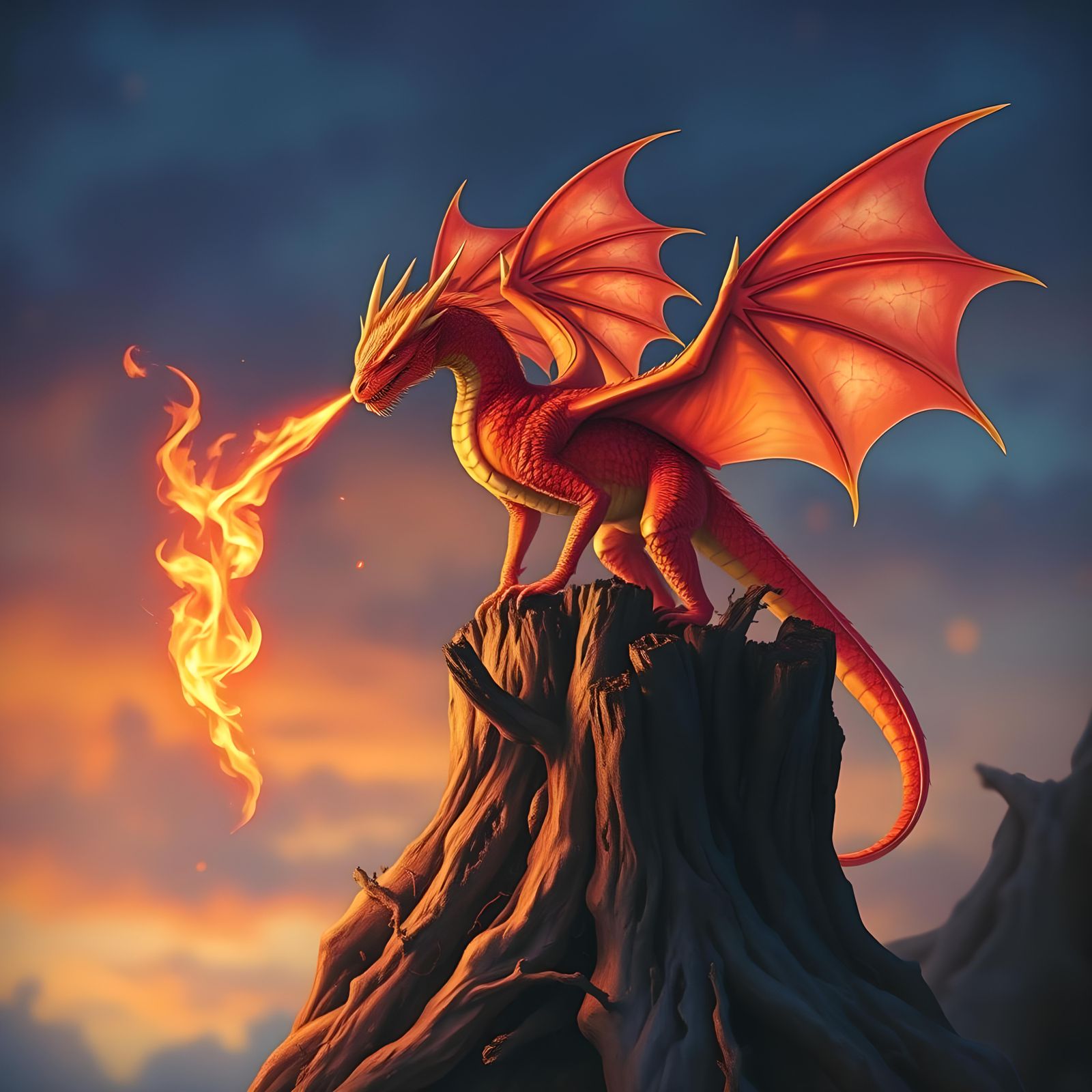 Fire-Breathing Dragon with Butterfly Wings