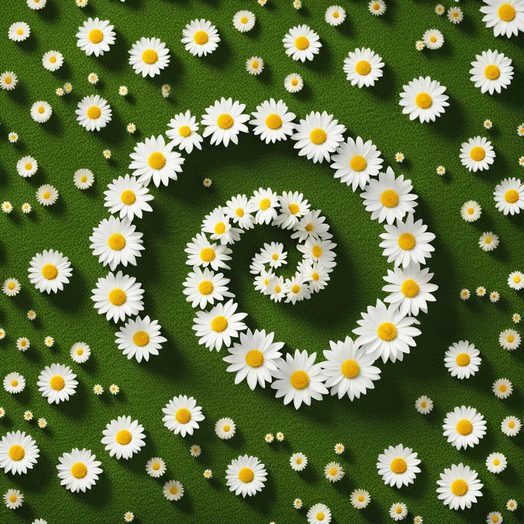 Fibonacci Spiral of Daisies in Origami Style
