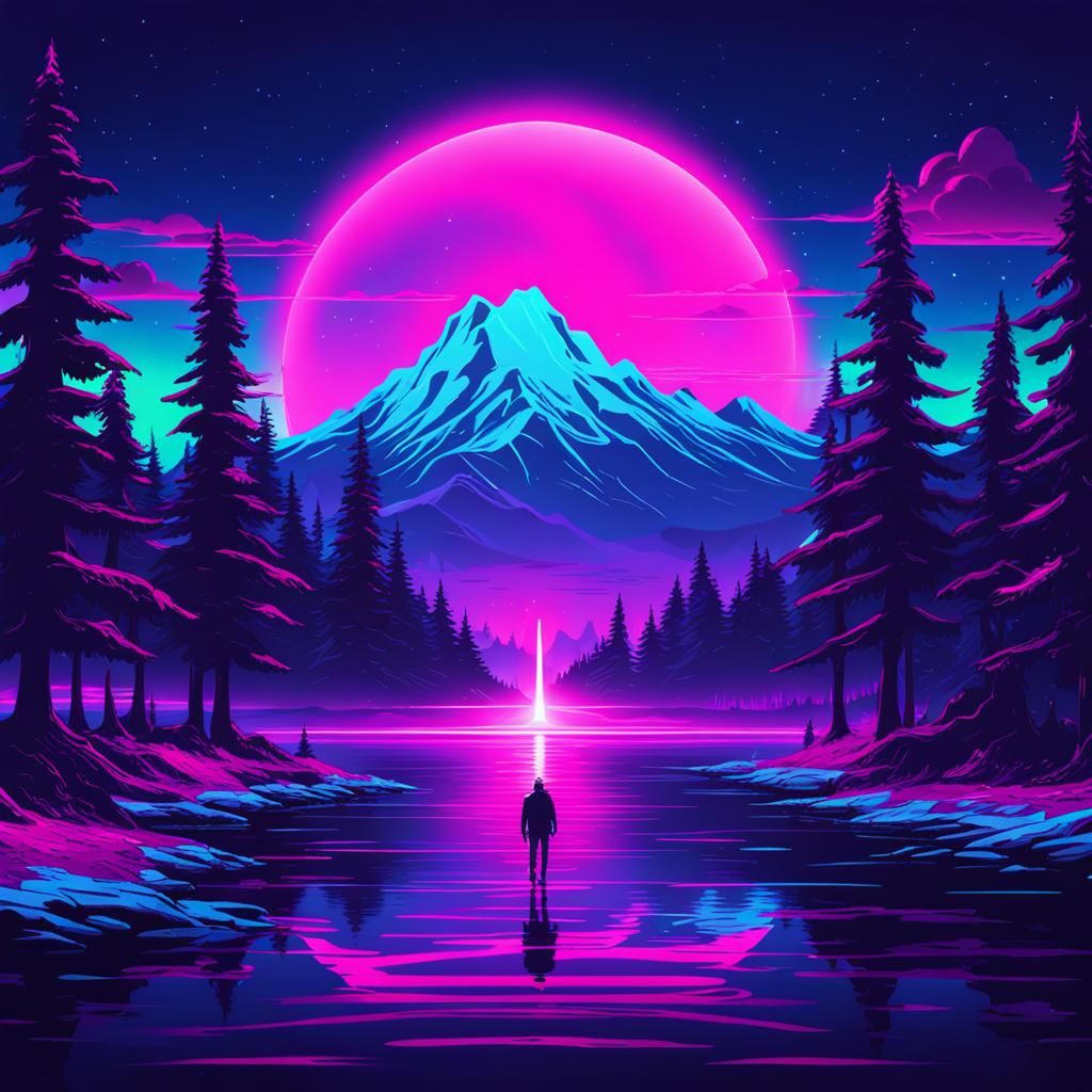 Synthwave Northern Lights Neon Retro Display