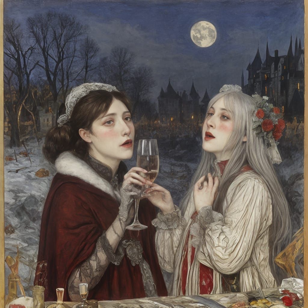 Gothic Vampire Celebrates Bloody Winter in Ominous Monochrom...