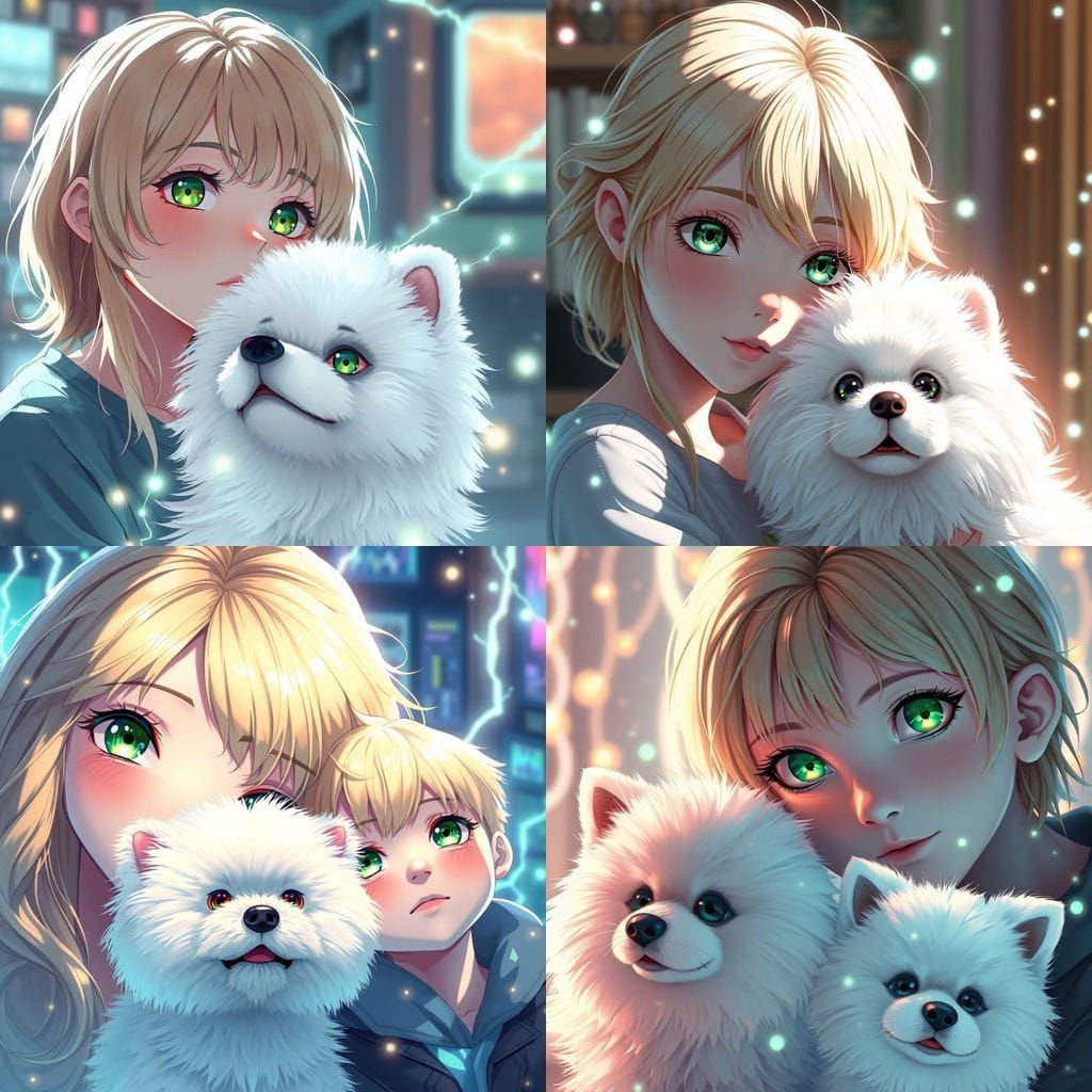 Anime-Style Scene of Happy Children and Their Electric Dog