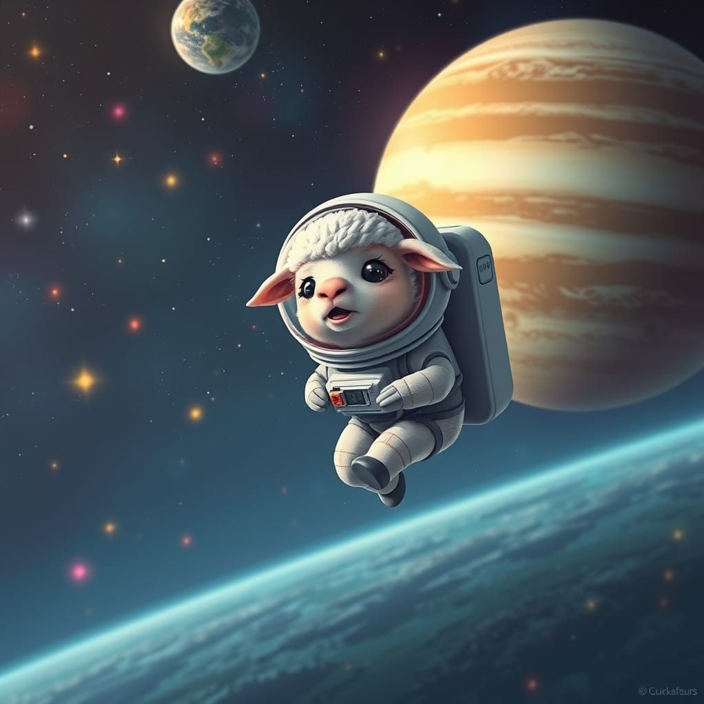 Anxious Lamb Astronaut in Sci-Fi Outer Space