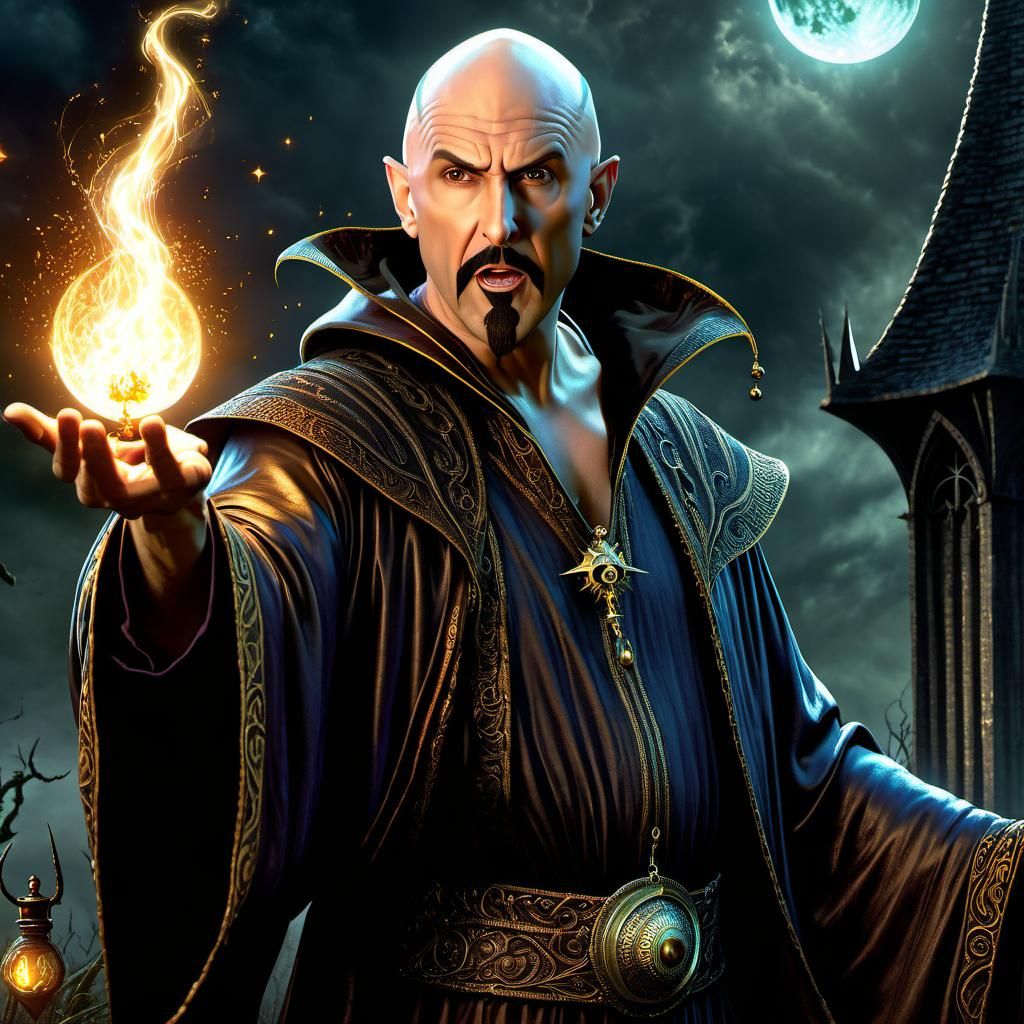 Bald Wizard Casting Malevolent Magic Spell