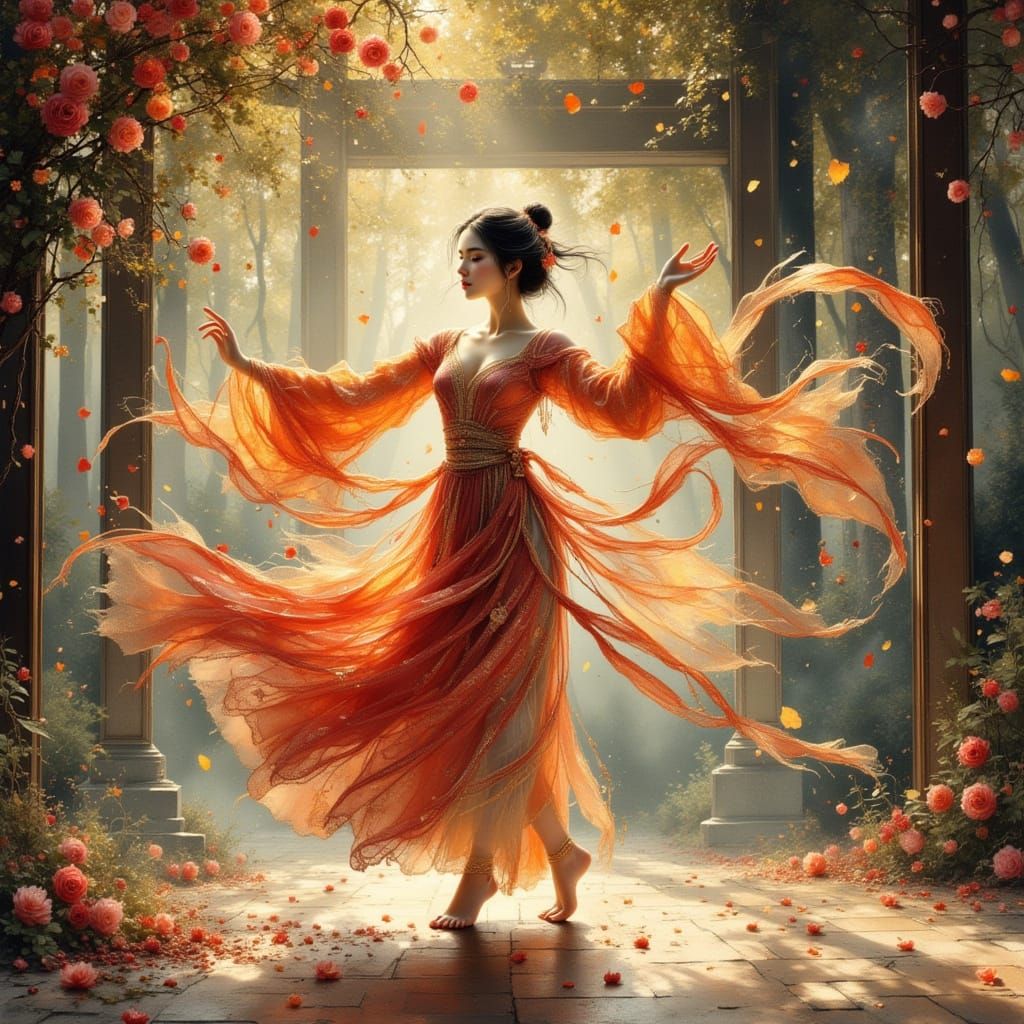 Han Dynasty Ribbon Dancer in Vibrant Anime Style