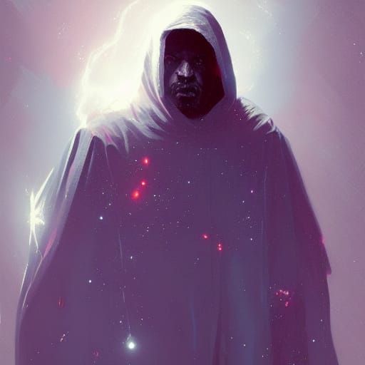 Man in Cosmic Star Robe: Detailed 4K Portrait