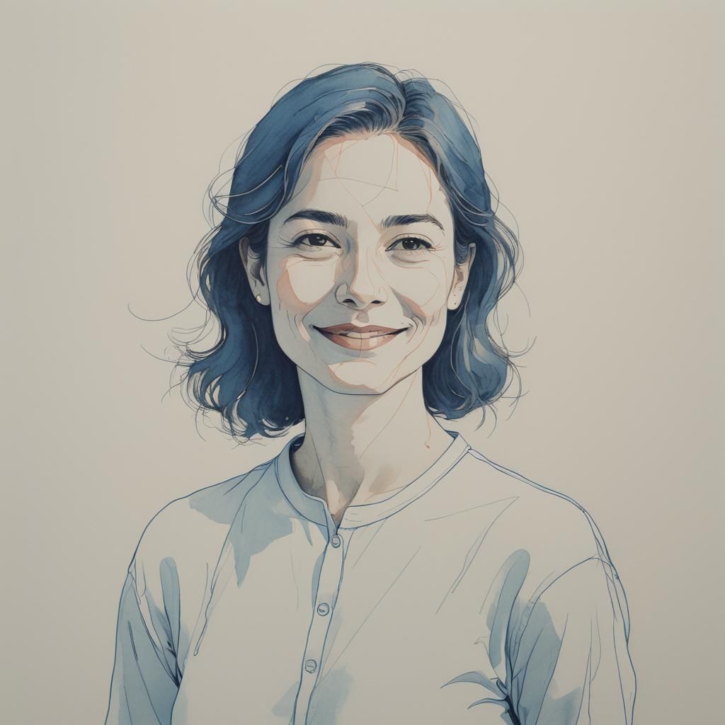 Minimalist Line Art of Smiling Woman with Equations