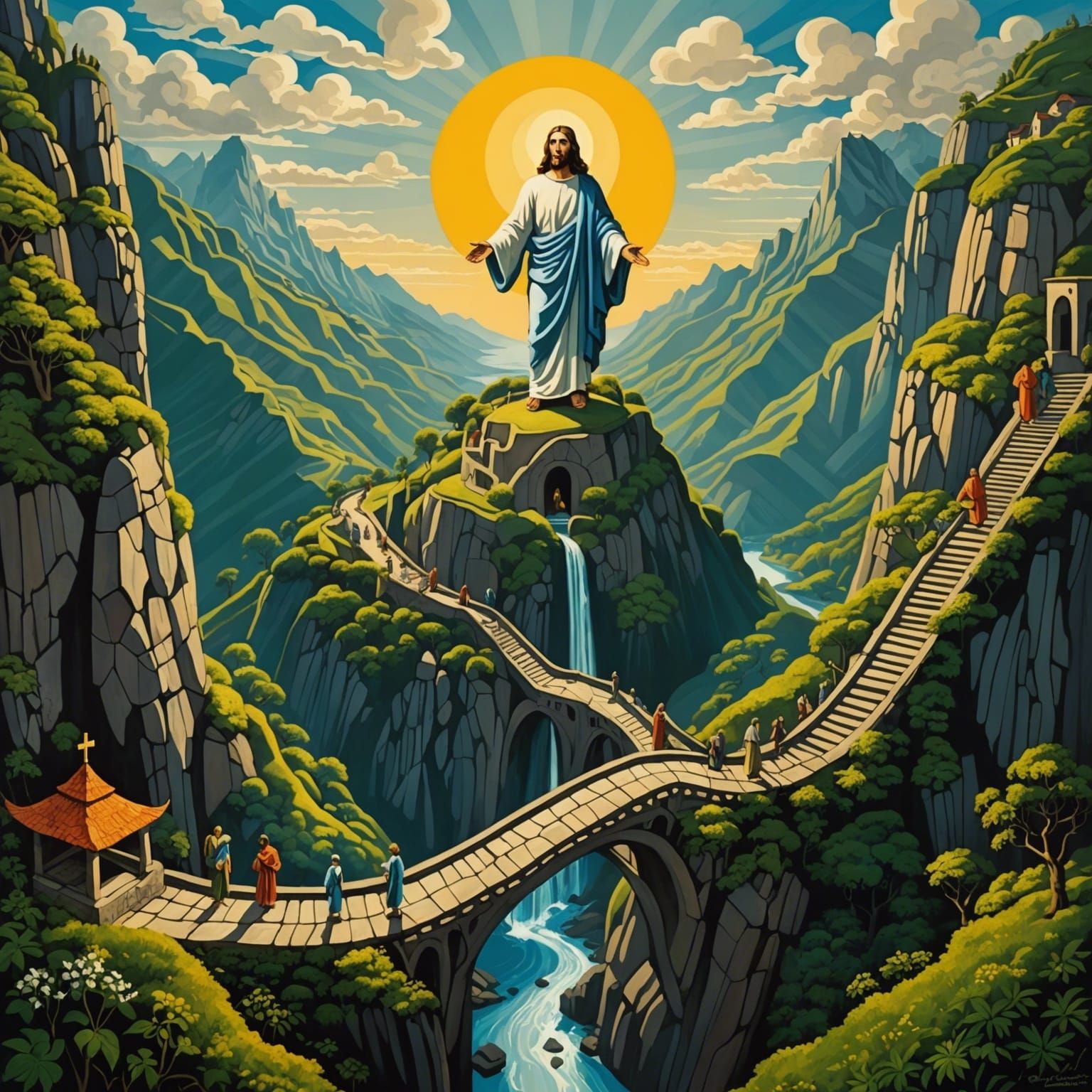 Surrealist Painting of Jesus on Golgotha