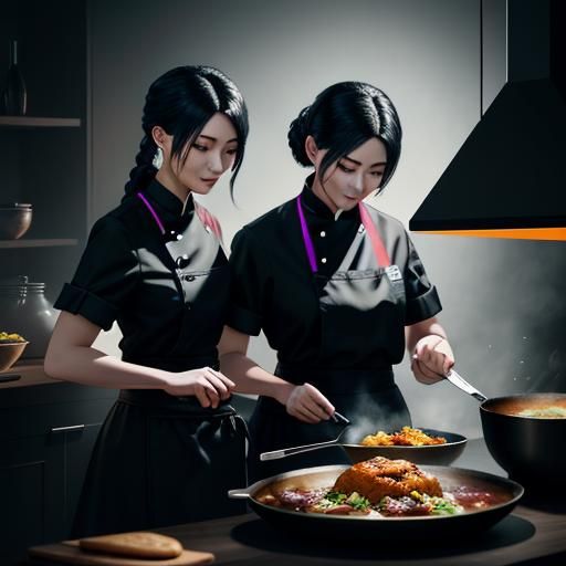Chefs Baking Human Figures: Hyperrealistic Dark Kitchen