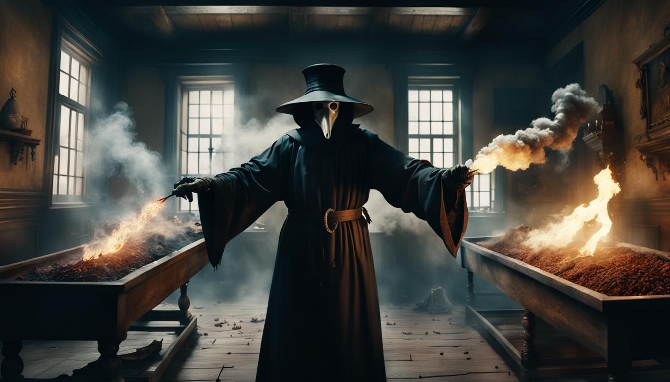 Dramatic Plague Doctor Scene in Digital Painting