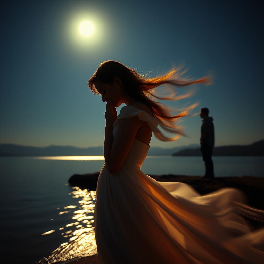 Emotional Dawn and Dusk Scene with Figures in Motion