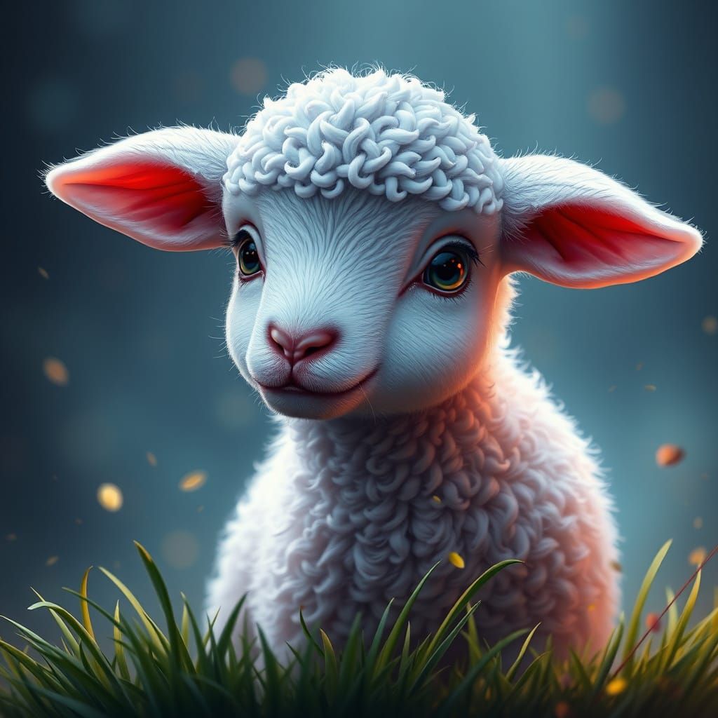 Adorable Lamb in Detailed Matte Fantasy Painting