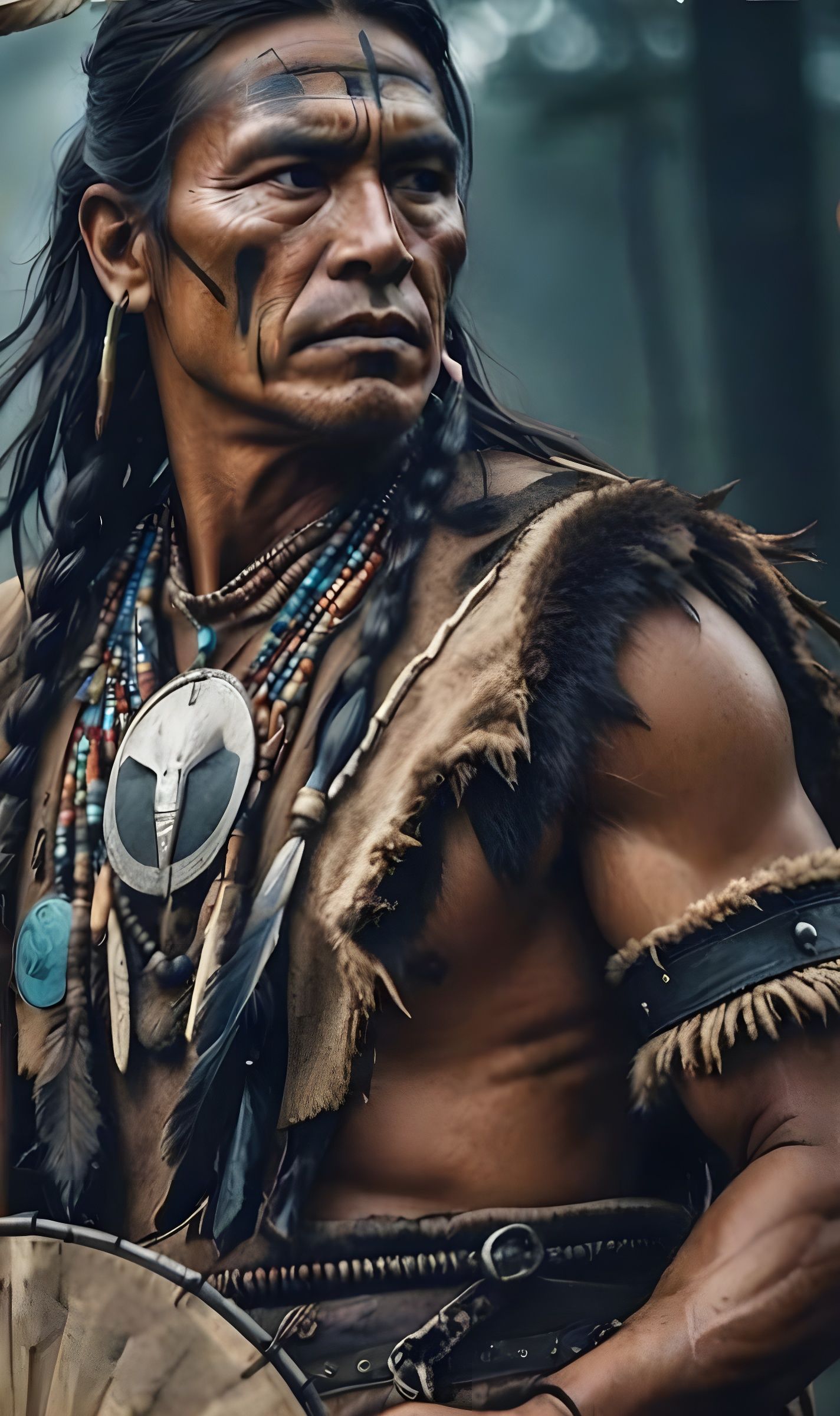 Warrior of the Shawnee Nation in Majestic Forest Setting