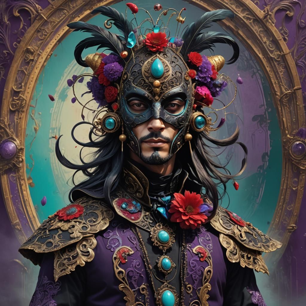 Man in Carnival Mask with Futuristic Rococo Style