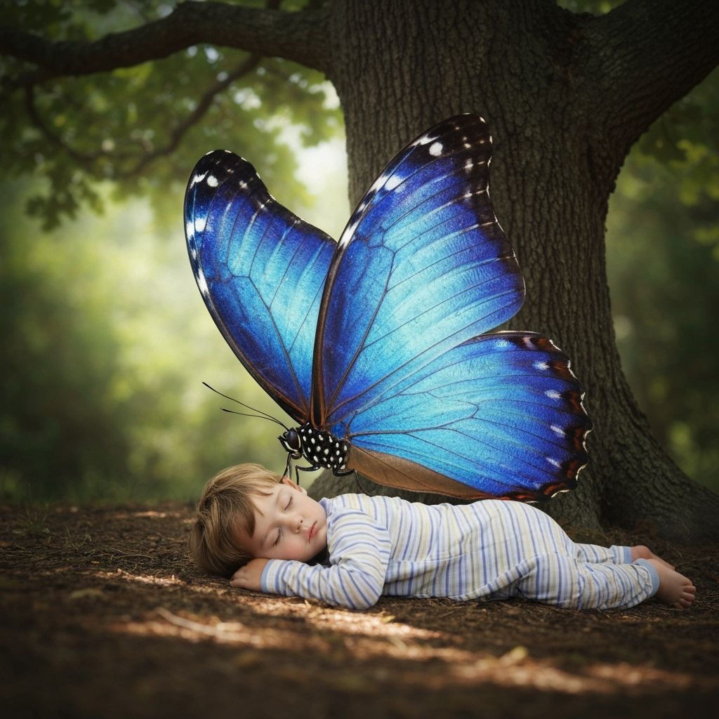 Giant Butterfly Shields Sleeping Boy From Sun
