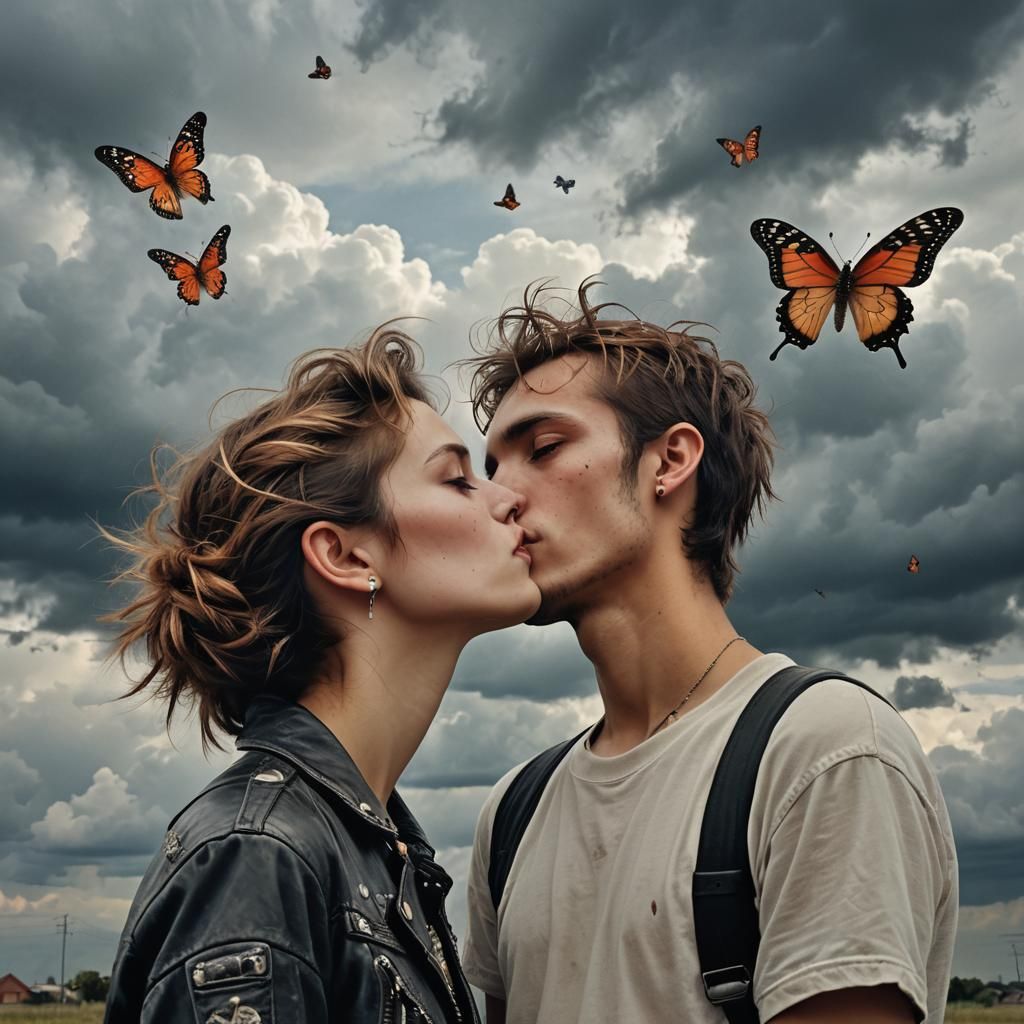 Romantic Hyperrealism: Punk Couple's Tender Kiss