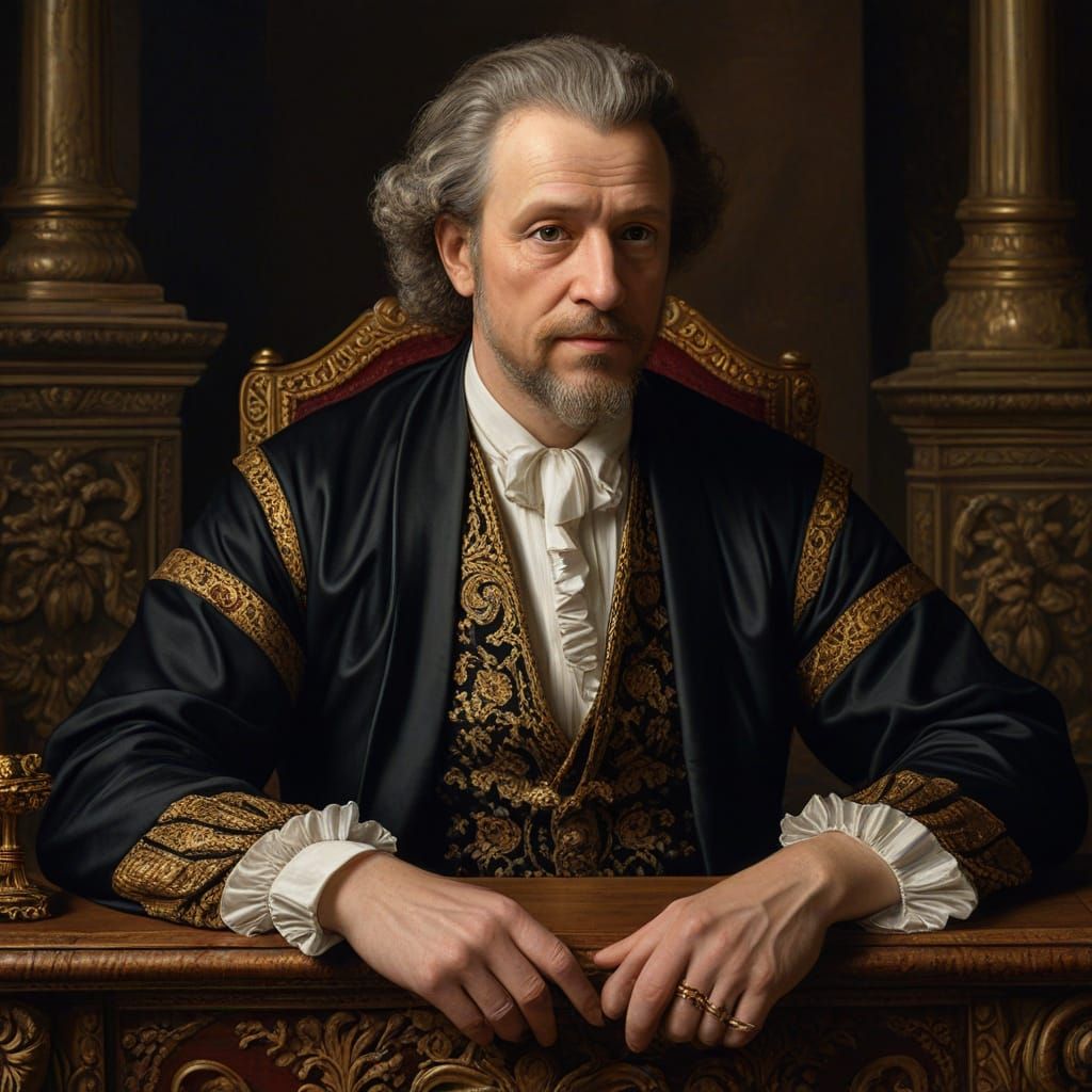 Distinguished Man at Ornate Desk in Dutch Golden Age Style