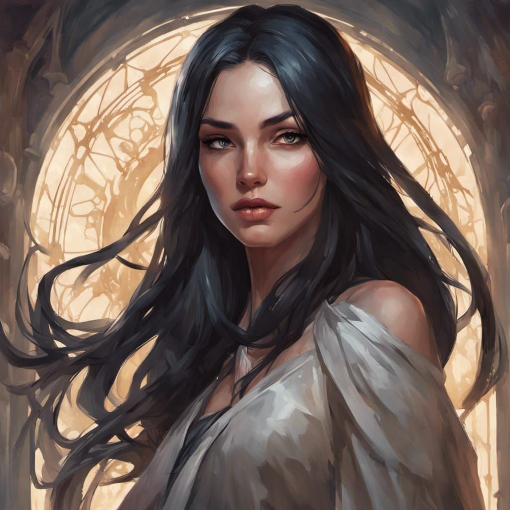 Attractive Female Wizard Portrait in Art Nouveau Style