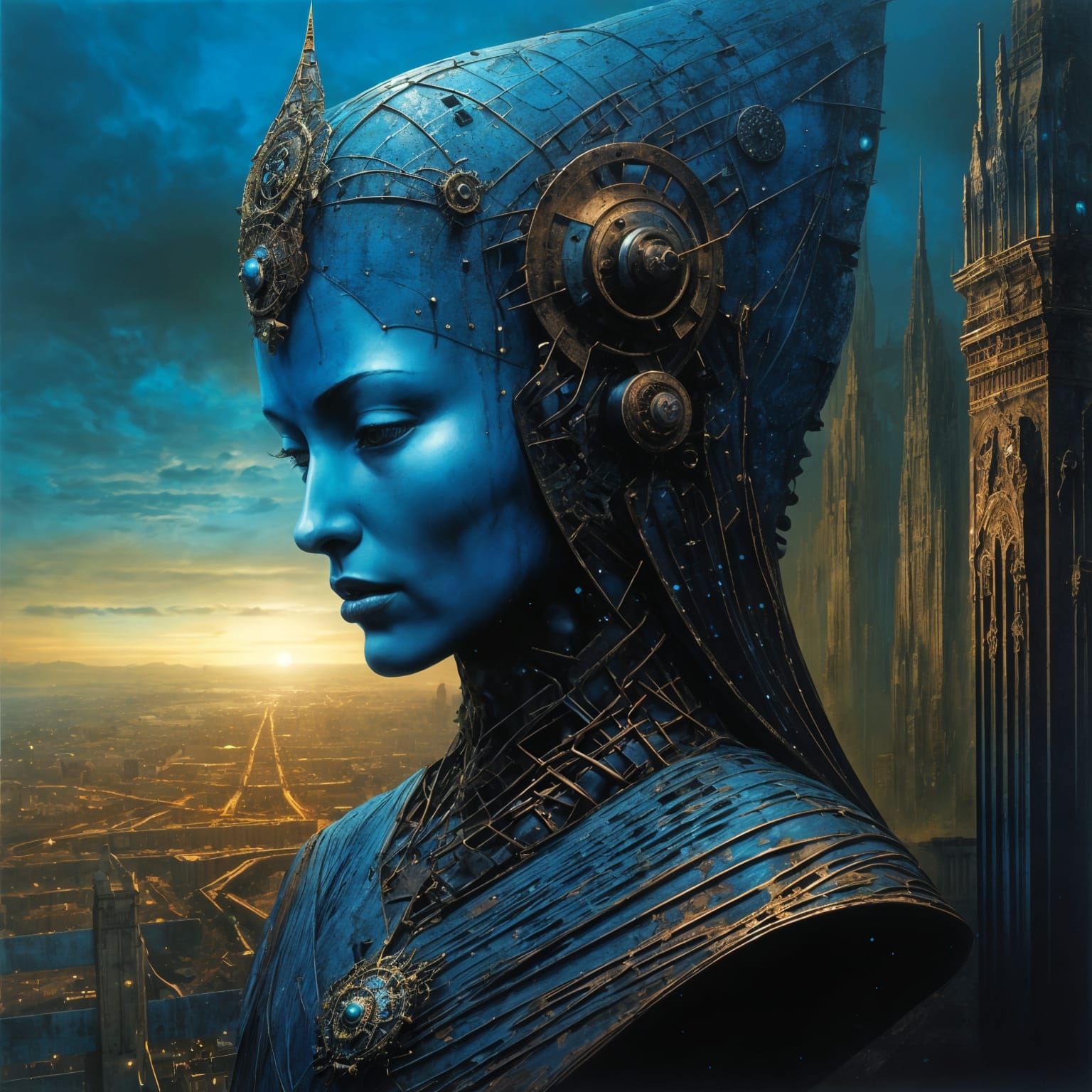 Gothic Fantasy Statue in Dark Mechanical Style