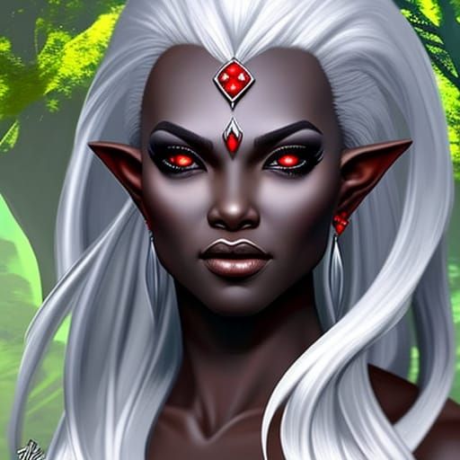 Drow Elf Priestess Portrait in Hyperrealistic Style