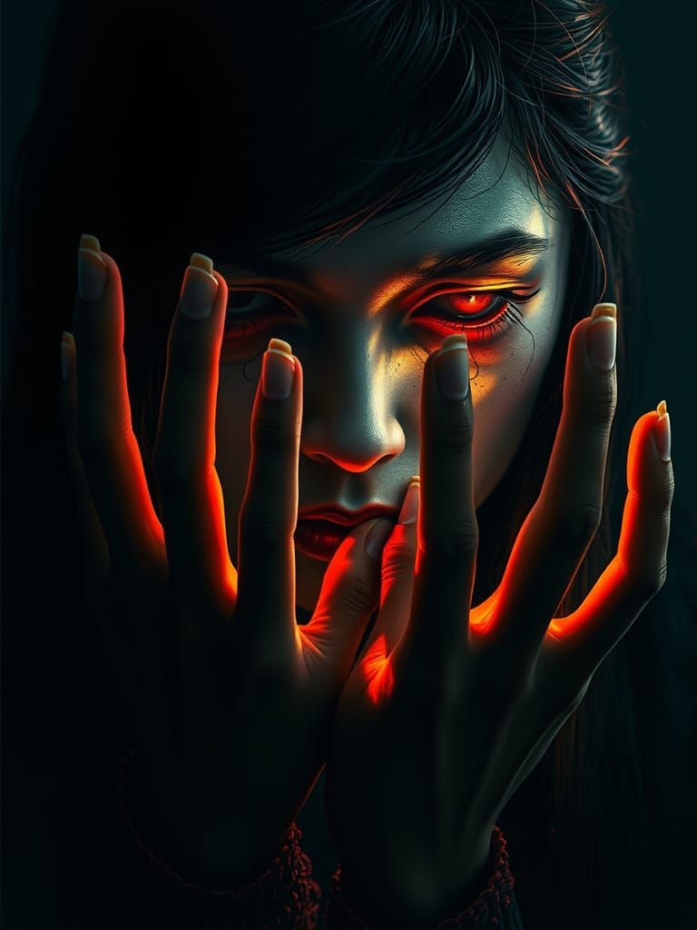 Mystical Gothic Scene with Flickering Light in Ukiyo-e Style