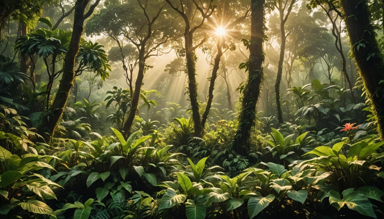 Ethereal Jungle Landscape in Golden Light