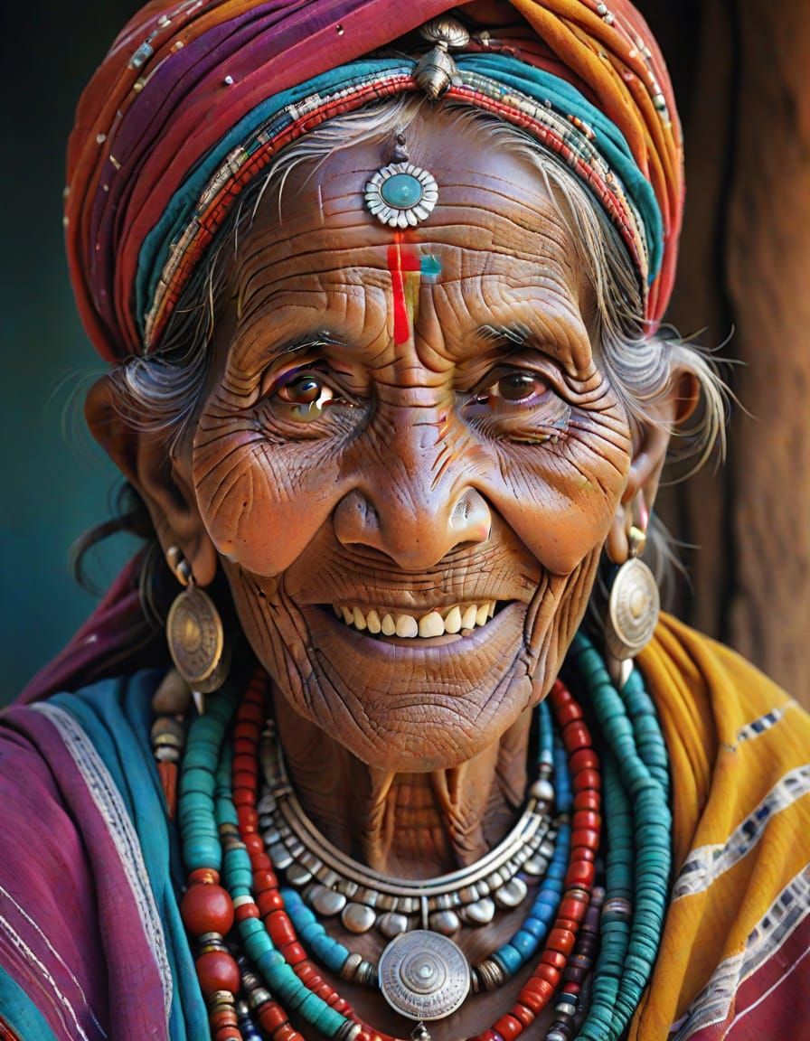Traditional Indian Tribal Woman in Vibrant Colors