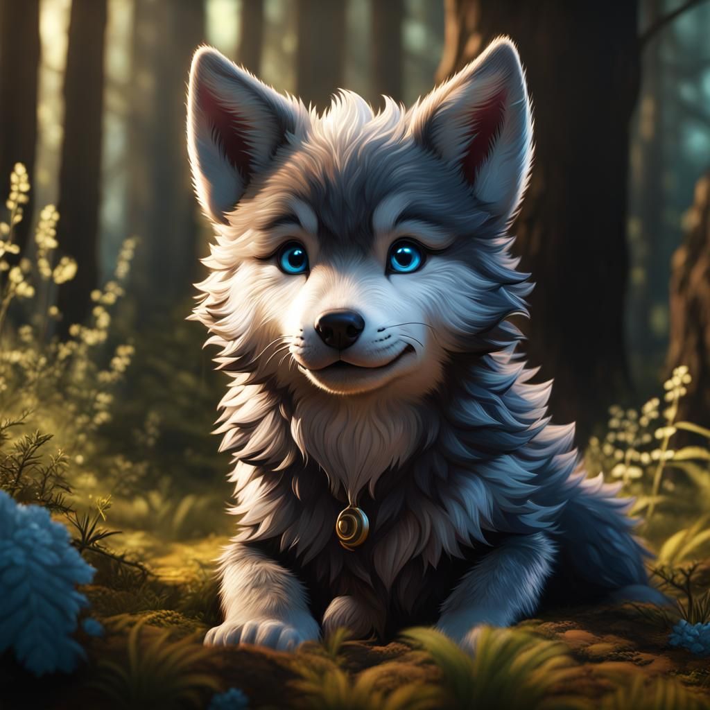 Cute Wolf Cub in Fantasy Concept Art