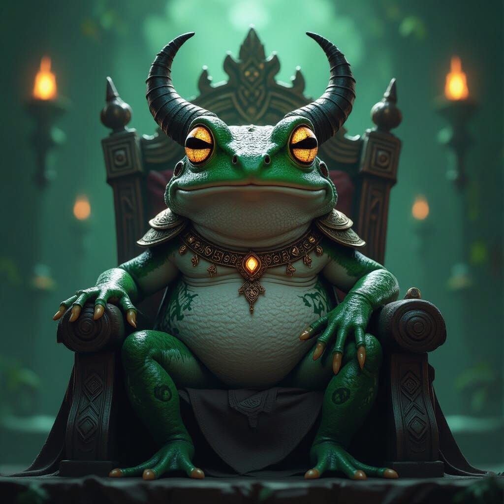 Sacred Frog King on Throne as Epic Matte Painting