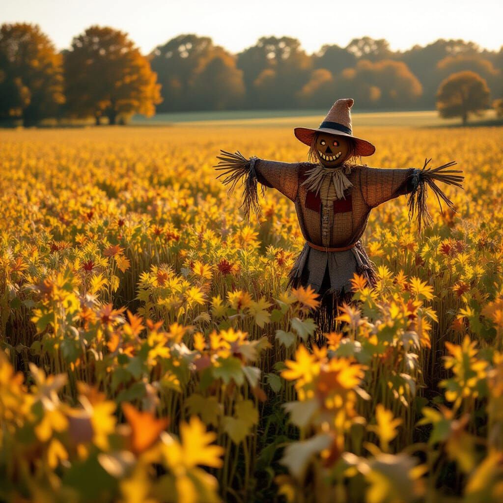 autumnal harvest maze surroundin' an old, code scarecrow